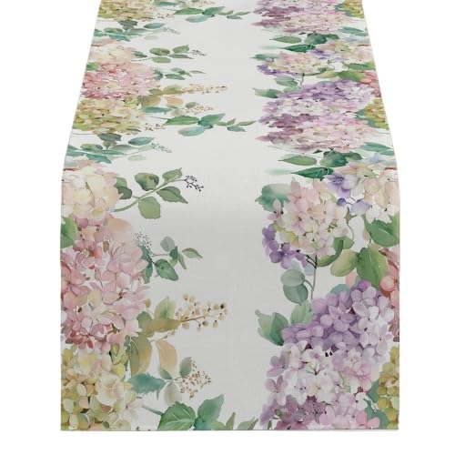 ZHAOQIN Tischläufer Modern Hortensien Aquarell Blume Pflanze Tisch Läufer Polyester Tisch Läufer for Esszimmer Polyester Tisch(1724(2),200-33cm 78-13inch) von ZHAOQIN