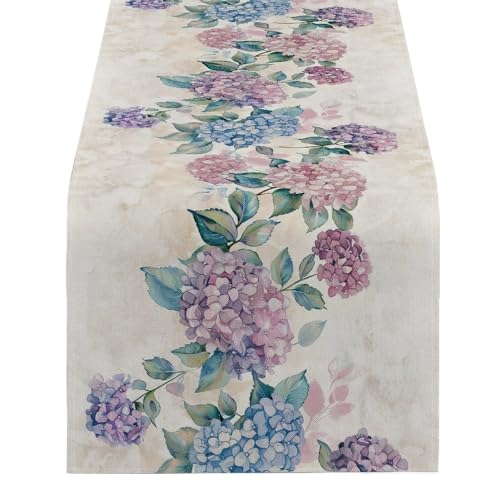 ZHAOQIN Tischläufer Modern Hortensien Aquarell Blume Pflanze Tisch Läufer Polyester Tisch Läufer for Esszimmer Polyester Tisch(1724(4),150-33cm 59-13inch) von ZHAOQIN