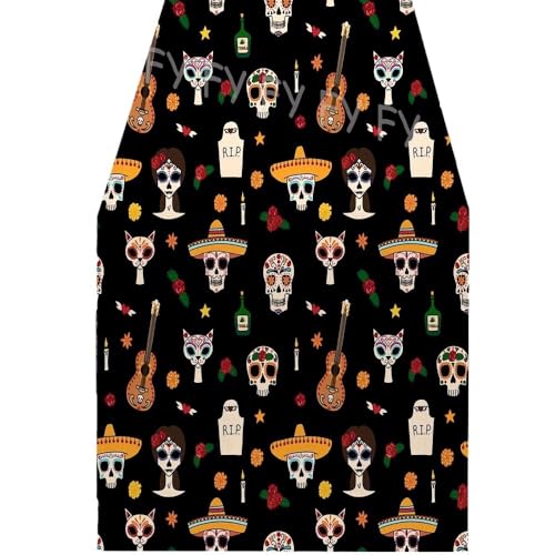 ZHAOQIN Tischläufer Modern Leinen Tischläufer Home Küche Tisch Dekoration Zucker Schädel Tischläufer Tisch Urlaub Party Favor(4,150x33cm59x13inch) von ZHAOQIN
