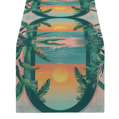 ZHAOQIN Tischläufer Modern Sonnenuntergang Tischläufer for Esstisch Zubehör Tropische Dekoration & Läufer Dekor Party Elegante Esszimmer Dekorationen Partys(1515(1),180-33cm 70-13inch) von ZHAOQIN