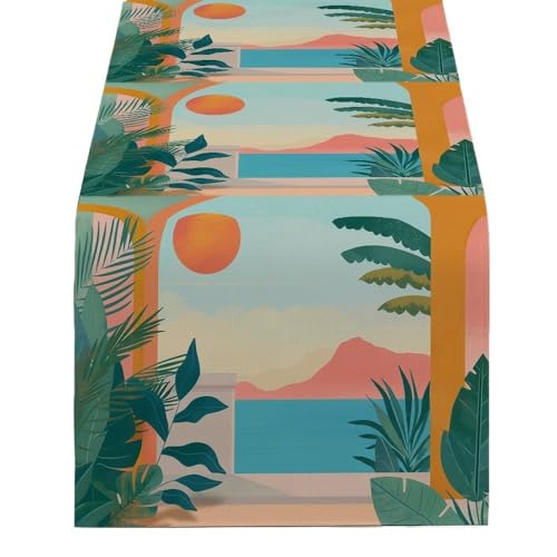 ZHAOQIN Tischläufer Modern Sonnenuntergang Tischläufer for Esstisch Zubehör Tropische Dekoration & Läufer Dekor Party Elegante Esszimmer Dekorationen Partys(1515(2),150-33cm 59-13inch) von ZHAOQIN