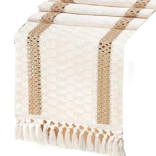 ZHAOQIN Tischläufer Modern Tischläufer aus Baumwollleinen mit Quaste, Vintage, gewebt, handgefertigt, Tischläufer, Weihnachten, Hochzeit, Tischläufer, Restauranttischdekoration(A,30x160cm) von ZHAOQIN