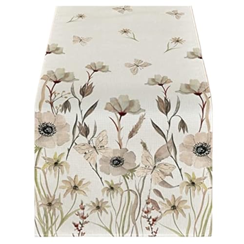 ZHAOQIN Tischläufer Modern Tischläufer aus Leinen mit Blumenmuster, Thanksgiving-Hochzeitstischdekoration for Küchendekor, Home-Party-Tischläufer, Kaffeetischdekoration(B,150x33cm 59x13inch) von ZHAOQIN