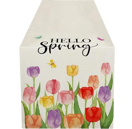 ZHAOQIN Tischläufer Modern Tischläufer aus Leinen mit Blumenmuster, Thanksgiving-Hochzeitstischdekoration for Küchendekor, Home-Party-Tischläufer, Kaffeetischdekoration(F,150x33cm 59x13inch) von ZHAOQIN
