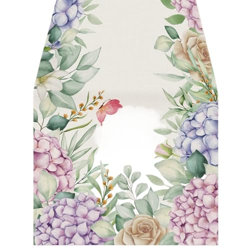 ZHAOQIN Tischläufer Modern Tischläufer aus Leinen mit Blumenmuster, Thanksgiving-Hochzeitstischdekoration for Küchendekor, Home-Party-Tischläufer, Kaffeetischdekoration(M,180x33cm 70x13inch) von ZHAOQIN