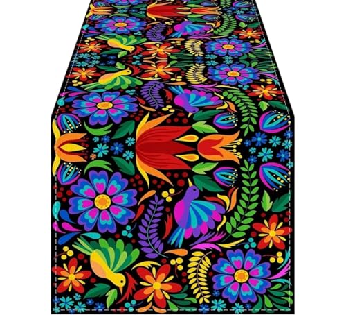 ZHAOQIN Tischläufer Modern Tischläufer aus Leinen mit bunten Blumen, Heimdekoration, Party, Restaurant, Tischläufer, Wohnzimmer, Couchtisch, Tischdekoration, Tischset(02,180x33cm70x13inch) von ZHAOQIN