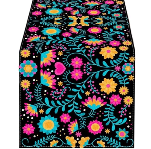 ZHAOQIN Tischläufer Modern Tischläufer aus Leinen mit bunten Blumen, Heimdekoration, Party, Restaurant, Tischläufer, Wohnzimmer, Couchtisch, Tischdekoration, Tischset(03,150x33cm59x13inch) von ZHAOQIN