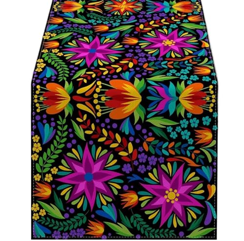 ZHAOQIN Tischläufer Modern Tischläufer aus Leinen mit bunten Blumen, Heimdekoration, Party, Restaurant, Tischläufer, Wohnzimmer, Couchtisch, Tischdekoration, Tischset(05,180x33cm70x13inch) von ZHAOQIN