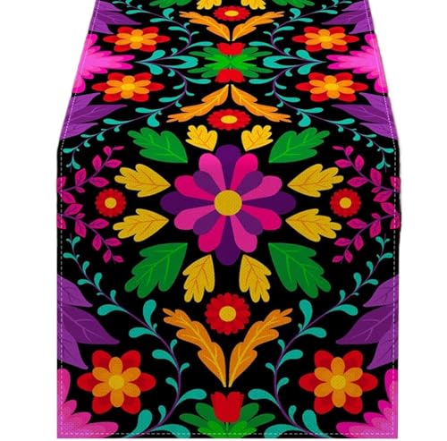ZHAOQIN Tischläufer Modern Tischläufer aus Leinen mit bunten Blumen, Heimdekoration, Party, Restaurant, Tischläufer, Wohnzimmer, Couchtisch, Tischdekoration, Tischset(07,150x33cm59x13inch) von ZHAOQIN