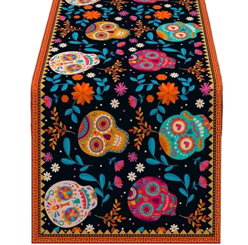 ZHAOQIN Tischläufer Modern Tischläufer aus Leinen mit bunten Blumen, Heimdekoration, Party, Restaurant, Tischläufer, Wohnzimmer, Couchtisch, Tischdekoration, Tischset(08,150x33cm59x13inch) von ZHAOQIN