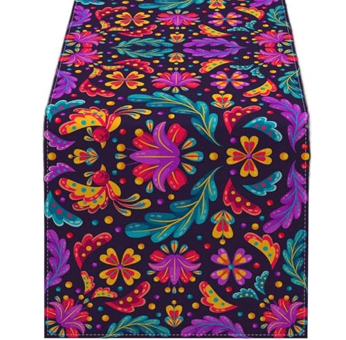 ZHAOQIN Tischläufer Modern Tischläufer aus Leinen mit bunten Blumen, Heimdekoration, Party, Restaurant, Tischläufer, Wohnzimmer, Couchtisch, Tischdekoration, Tischset(09,180x33cm70x13inch) von ZHAOQIN