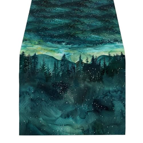 ZHAOQIN Tischläufer Modern Tischläufer mit Aquarell-Wald, Sternenhimmel, Aurora, for Küche, Esstisch, Dekoration for drinnen und draußen, for Zuhause(1557(2),200-33cm 78-13inch) von ZHAOQIN
