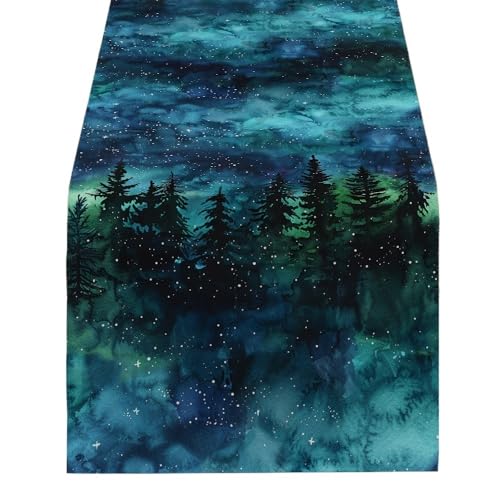 ZHAOQIN Tischläufer Modern Tischläufer mit Aquarell-Wald, Sternenhimmel, Aurora, for Küche, Esstisch, Dekoration for drinnen und draußen, for Zuhause(1557(4),180-33cm 70-13inch) von ZHAOQIN