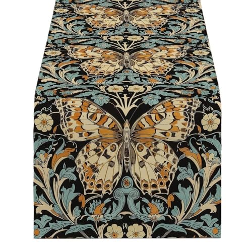 ZHAOQIN Tischläufer Modern Tischläufer mit Schmetterlings-Pflanzen und Blumen, for Küche, Esstisch, Dekoration for drinnen und draußen, for Zuhause(1693(1),200-33cm 70-13inch) von ZHAOQIN
