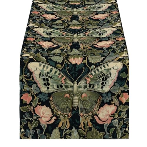 ZHAOQIN Tischläufer Modern Tischläufer mit Schmetterlings-Pflanzen und Blumen, for Küche, Esstisch, Dekoration for drinnen und draußen, for Zuhause(1693(2),200-33cm 70-13inch) von ZHAOQIN