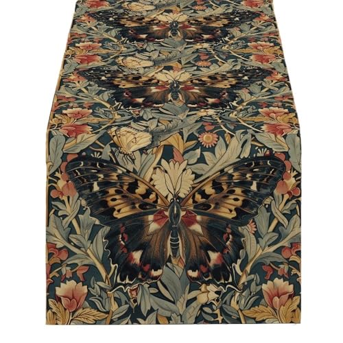 ZHAOQIN Tischläufer Modern Tischläufer mit Schmetterlings-Pflanzen und Blumen, for Küche, Esstisch, Dekoration for drinnen und draußen, for Zuhause(1693(4),200-33cm 70-13inch) von ZHAOQIN