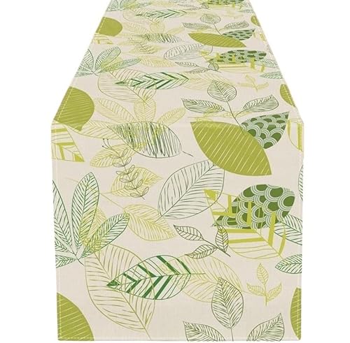ZHAOQIN Tischläufer Modern Tischläufer mit kreativem grünem Blattmuster for den Frühling, for den Urlaub, for die Küche, for den Urlaub, Party-Dekoration, Abendessen(180x33cm70x13inch) von ZHAOQIN