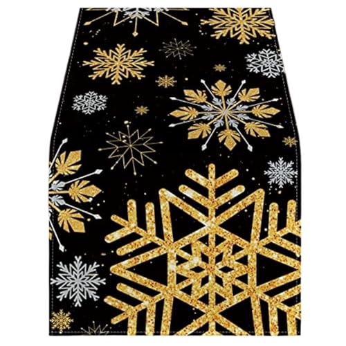 ZHAOQIN Tischläufer Modern Weihnachtsdekoration Schneeflocke Schwarz Winter Leinen Tischläufer Küche Esszimmer Dekor Hochzeit Urlaub Party Tischläufer(01,180x33cm 70x13inch) von ZHAOQIN