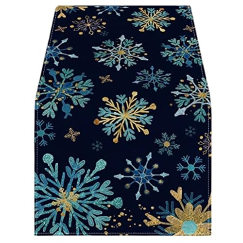 ZHAOQIN Tischläufer Modern Weihnachtsdekoration Schneeflocke Schwarz Winter Leinen Tischläufer Küche Esszimmer Dekor Hochzeit Urlaub Party Tischläufer(02,150x33cm 59x13inch) von ZHAOQIN