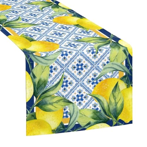 ZHAOQIN Tischläufer Modern Zitronen-Tischläufer, blaugrün, Obst, Bauernhaus, saisonale Küchendekoration, Home-Party-Dekor, Zubehör(E,120x33cm 47x13inch) von ZHAOQIN
