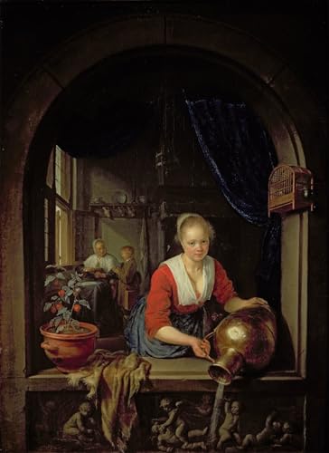 ZHAOSHAN Bekannt Kunst Poster Leinwand Tier Bild Magd am Fenster von Gerrit Dou klassischer Kunstdruck für Wanddekoration 60x90cm von ZHAOSHAN