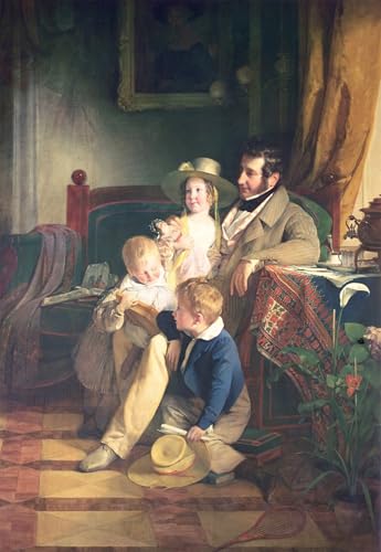 ZHAOSHAN Bekannt Kunst Poster Leinwand Tier Bild Rudolf Von Arthaber with His Children Rudolf by Friedrich Von Amerling klassischer Kunstdruck für Office Home Decor 60x90cm von ZHAOSHAN