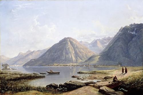 ZHAOSHAN Berühmte Gemälde Moderne Kunst Wandbild Poster Kunstdrucke Blick auf den Genfersee mit der Stadt Villeneuve bei Danby Poster Bilder Leinwand für Wanddekoration 60x90cm von ZHAOSHAN
