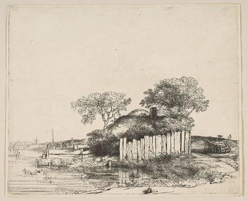 ZHAOSHAN Berühmte Gemälde Moderne Kunst Wandbild Poster Kunstdrucke Häuschen mit weißem Zaun von Rembrandt Van Rijn Poster Bilder Leinwand für Wanddekoration 60x90cm von ZHAOSHAN