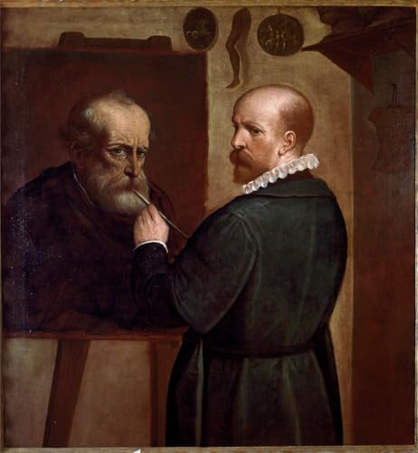 ZHAOSHAN Berühmte Gemälde Moderne Kunst Wandbild Poster Kunstdrucke Selbstporträt des Künstlers der das Porträt seines Vaters malt von Luca Cambiaso für Office Home Decor 60x90cm von ZHAOSHAN