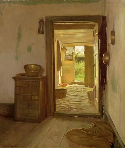 ZHAOSHAN Berühmte Gemälde Moderne Kunst Wandbild Poster Kunstdrucke baauernhaus mit offener Tür von Gustav Vermehren Poster Bilder Leinwand für Wanddekoration 60x90cm von ZHAOSHAN