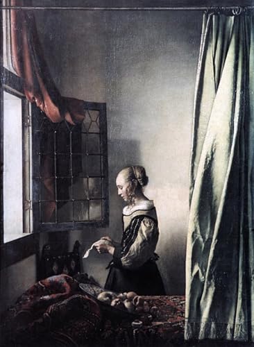 ZHAOSHAN Vintage Tier Bilder Grafiti Kunst Poster Mädchen liest einen Brief am offenen Fenster von Jan Vermeer Van Delft Vintage Wandbild für Office Home Decor 60x90cm von ZHAOSHAN