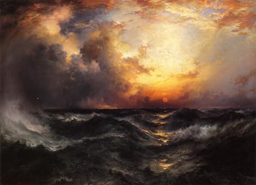 ZHAOSHAN Vintage Tier Bilder Grafiti Kunst Poster Sonnenuntergang in Der Mitte Des Ozeans Von Thomas Moran Vintage Wandbild für Wanddekoration 60x90cm von ZHAOSHAN