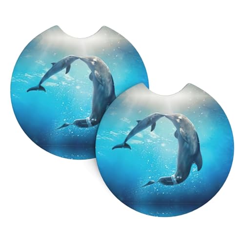Delphin in Sea Print Auto Innen Getränkehalter Pad - Universal Getränkeuntersetzer Auto Untersetzer für LKW SUV Vans Boote von ZHAOUR