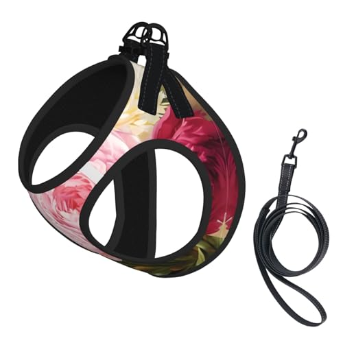 S Leash Hundegeschirr, kleine Größe, Pfingstrosen, Blumen, Blütendruck, Haustier-Leinen-Set, reflektierend, für Outdoor und Spaziergänge mit dem Hund S Leash Hundegeschirr, kleine Größe, Pfingstrosen, Blumen, Blütendruck, Haustier-Leinen-Set, reflektierend, für Outdoor und Spaziergänge mit dem Hund von ZHAOUR