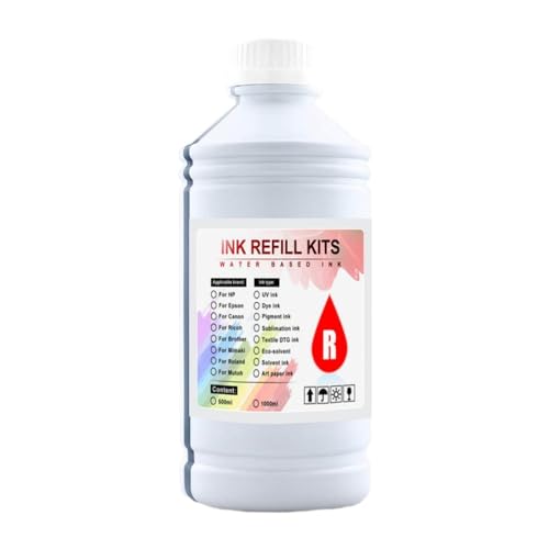 ZHAOXCAIN DTG -Tinte Textiltinte Kompatibel mit Kleidungsstücke, die mit i3200 DX5 DX6 DX7 TX800 I1600 4050 6090 Printheads Kompatibel mit L800 1390 R1900 R2000 F2000 F2100 kompatibel sind(1pc-RED) von ZHAOXCAIN