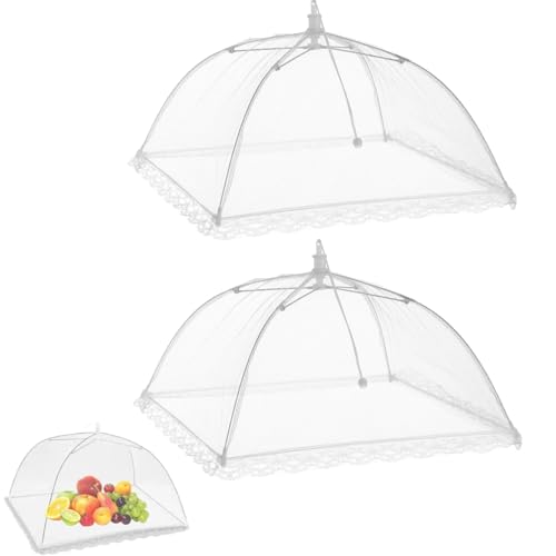 ZHAOYCSH Fliegenhaube 2 Stück Faltbare Lebensmittelabdeckung 12x12 Zoll (32x32 cm) - Weiße Obsthaube & Kuchenabdeckung mit Fliegenschutz für Picknick, BBQ, Camping, Buffet | Pop-Up Design von ZHAOYCSH