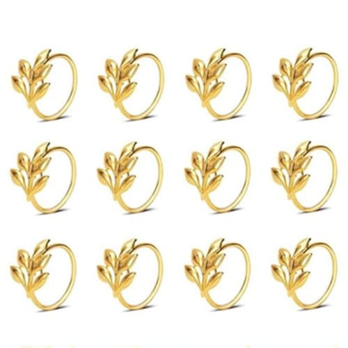 ZHAOYUQI Serviettenringe 6 Stück/12 Stück Goldblatt-Serviettenringe, Herbst-Serviettenhalter for Hotel-Hochzeits-Dinnig-Tischdekoration Serviettenring(Color:Gold-12pcs) von ZHAOYUQI