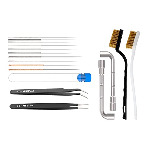 ZHAPEG 3D Drucker Düsenreiniger Messing Bürstenschlüssel Pinzette 17-teiliges Set Mit 0 15/0 25/0 35/0 4/0 5 Mm Reinigungsnadeln von ZHAPEG
