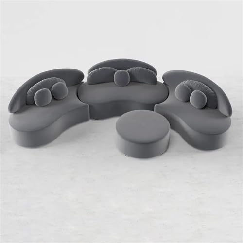 ZHCHAO Samt-Schnittsofa-Set mit Ottomane, 7-Sitzer, gebogenes Bodensofa in Dunkelgrau von ZHCHAO