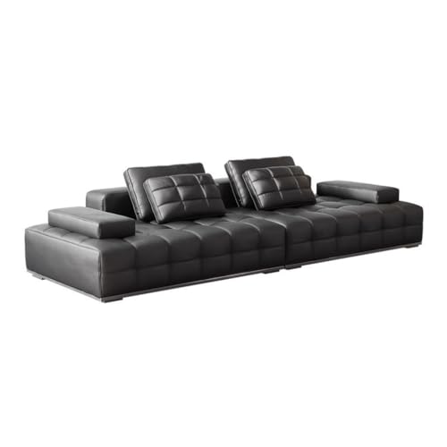 ZHCHAO Sofa mit Holzrahmen mit gerader Reihe, minimalistisches Wohnzimmer, große Villa, Kunstsofa aus schwarzem Leder von ZHCHAO