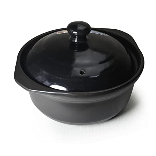 Kasserolle Tontopf 1,1 l Hitzebeständige Premium Keramik Schalen Deckel Kochen Suppe Schwarz Weiß (Schwarz, 1,1 l) von ZHCHSH