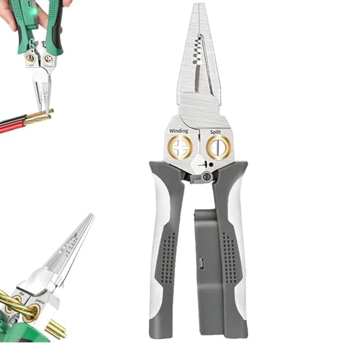 8 in 1 Wire Stripping Pliers,8 in 1 Multifunctional Wire Stripping Pliers with Electricity Measurement Function,Cable Scissors for Stripping, Winding,Splitting (Gray) von ZHCWEP