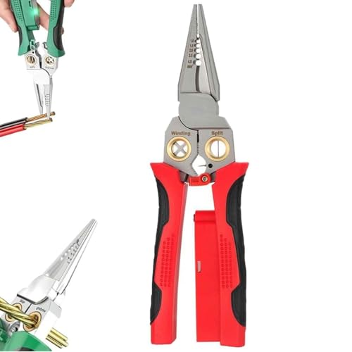 8 in 1 Wire Stripping Pliers,8 in 1 Multifunctional Wire Stripping Pliers with Electricity Measurement Function,Cable Scissors for Stripping, Winding,Splitting (Red) von ZHCWEP