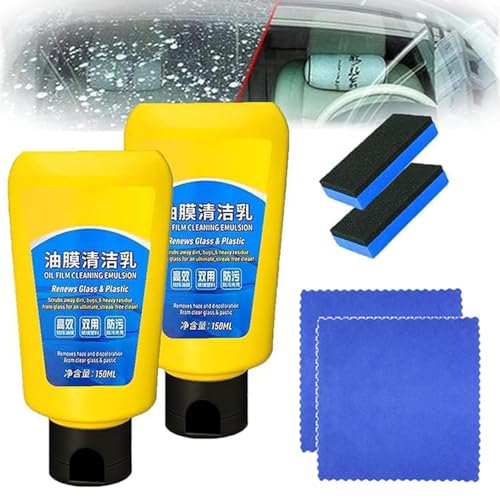ZHCWEP 2Pcs Fortcom Oil Film Cleaning Emulsion Cleaner,2024 New Fortcom Glass Cleaner,Auto Glass Oil Film Cleaning Milk,Quick Effect Coating Agen for Auto Glass von ZHCWEP