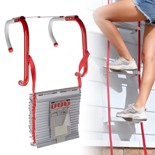 ZHDANB Tragbare Feuerleiter Ausziehbar auf 7,5/10M 3/4-stöckige Notleiter Tragbare Feuerstelle Tragbare klappbare Fluchtleiter Für die Fensterbänke der meisten Fenster 10M/32.8FT von ZHDANB