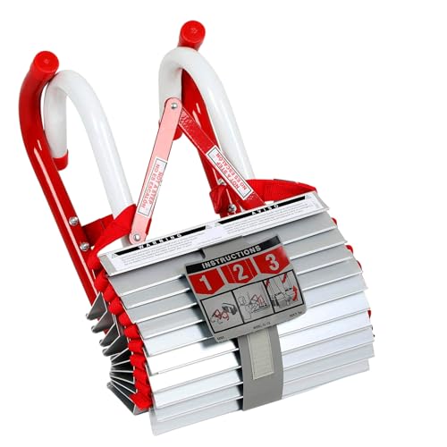 ZHDANB Tragbare Feuerleiter Ausziehbar auf 7,5/10M Tragbare Feuerstelle Tragbare klappbare Fluchtleiter 3/4-stöckige Notleiter Für die Fensterbänke der meisten Fenster 7.5M/24.6FT von ZHDANB