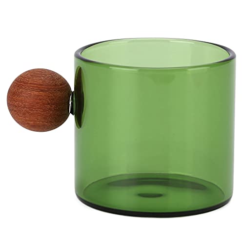 ZHDOKA 120 Ml Bunter Kristall-Getränkebecher, Whiskey-Glas-Kaffeetasse, Milchteebecher, Wasserbecher mit Holzgriff, Glasbecher, Trinkgeschirr für Getränke, Latte, Cappuccino(Grün) von ZHDOKA