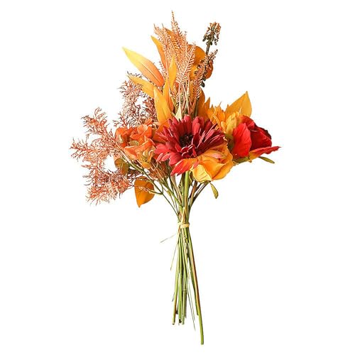 ZHDOKA 17,3 Zoll Künstlicher Herbstblumenstrauß, Kunstseidenblumenarrangement, Gefälschte Sonnenblumen, Hochzeitsbrautstrauß, Orangefarbener Herbststrauß für Thanksgiving, von ZHDOKA