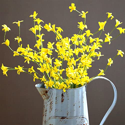 ZHDOKA 17,7 Zoll Künstliche Gelbe Forsythien-Blumenzweige, 6 Stück Gefälschte Orchideen mit Kurzem Stiel, Frühlingskirschblumensträuße für Zuhause, Schlafzimmer, Hochzeit, Innen- und(Gelb) von ZHDOKA