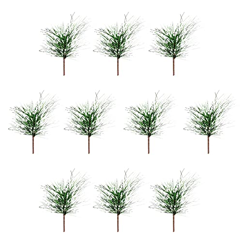 ZHDOKA 3,9 Zoll Künstliche Grüne Tannennadelzweige, 10 Stück Mini-Fälschungsgrün-Tannenzweige, Schneebedeckte Weihnachtsblumenstiele, Künstliche Kiefernzweige für DIY-Kränze, Girlanden,(Grün) von ZHDOKA